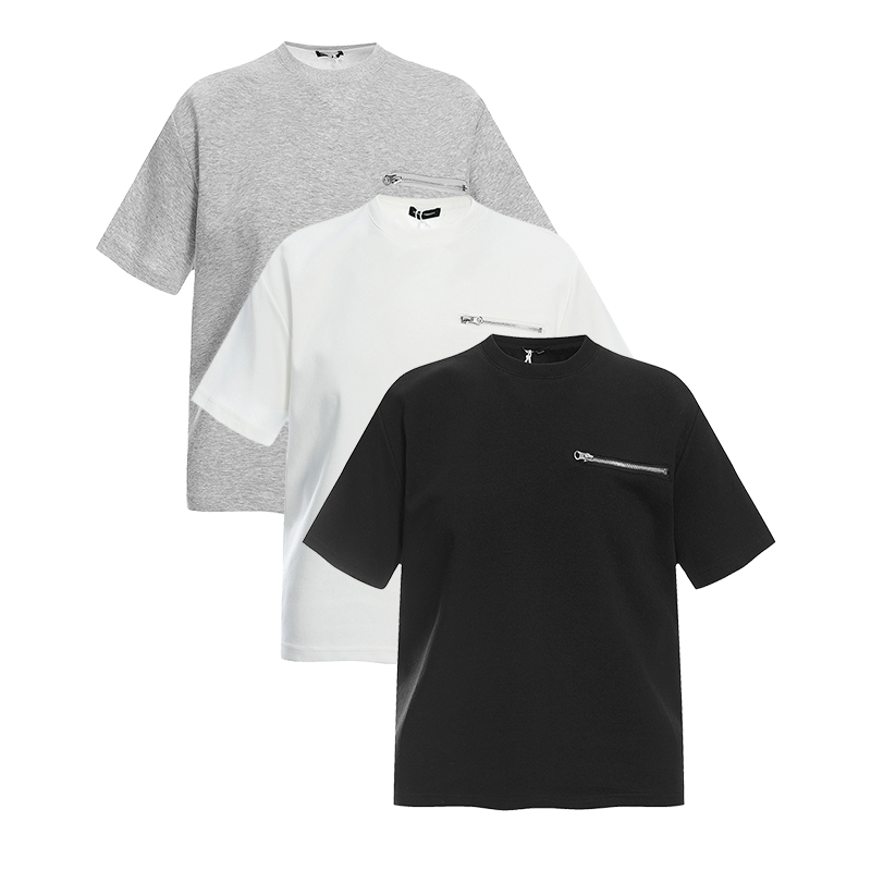 美式休闲口袋拉链短袖t恤男夏季
