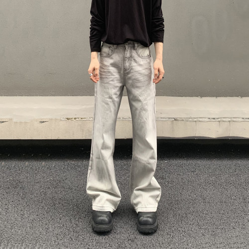 美式复古脏染猫须牛仔裤男直筒