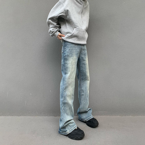 VESSELATION 美式休闲做旧微喇叭牛仔裤男显瘦复古cleanfit长裤子