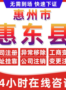 惠州惠东县公司个体户营业执照办理注册注销异常移除地址挂靠变更