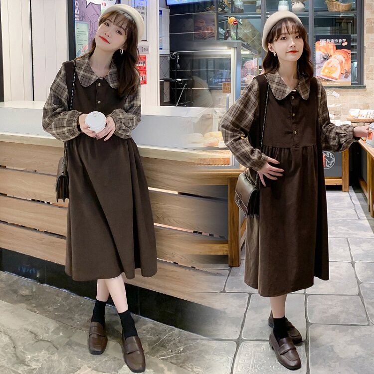 MATERNITY DRESS SPRING 2023 NEW SUIT SPRING AND AUTUMN LARGE SIZE TWO-PIECE DRESS AUTUMN AND WINTER CORDUROY DOLL SKIRT