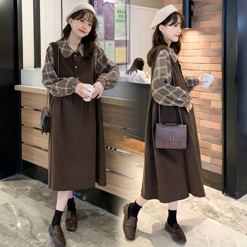 MATERNITY DRESS SPRING 2023 NEW SUIT SPRING AND AUTUMN LARGE SIZE TWO-PIECE DRESS AUTUMN AND WINTER CORDUROY DOLL SKIRT