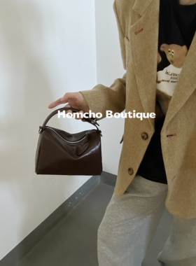 原创设计小众复古头层牛皮爱心枕头包饭盒手拎单肩斜挎腋下女包包