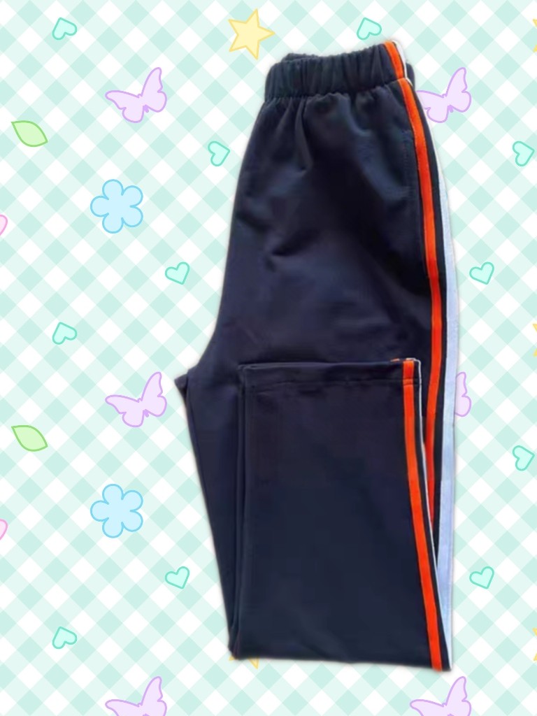 春秋冬款加绒中小学生男女纯棉校服裤深藏蓝色侧桔白杠条运动长裤