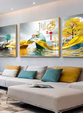 沙发背景墙三联晶瓷客厅装饰画