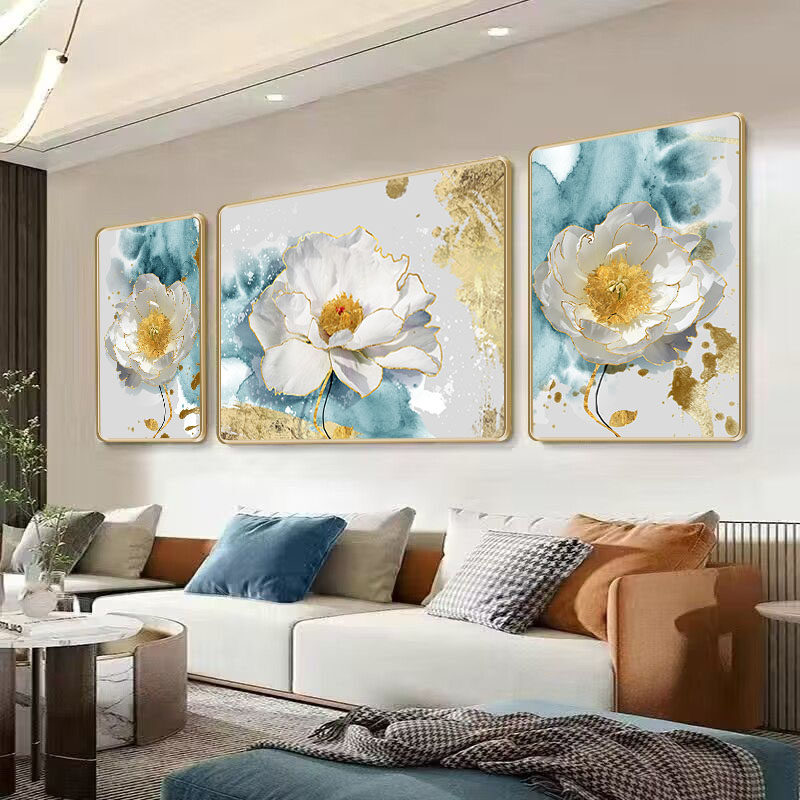 现代简约客厅装饰画沙发背景墙挂画餐厅卧室画圆角三联水晶晶瓷画