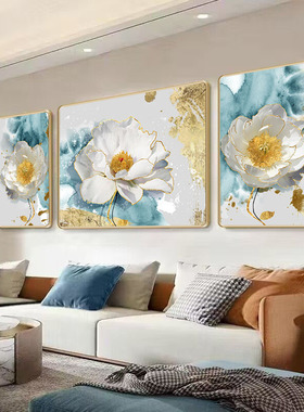 现代简约客厅装饰画沙发背景墙挂画餐厅卧室画圆角三联水晶晶瓷画