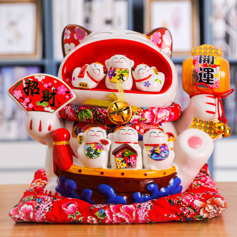 国潮宫廷招财猫店铺前台开业礼品陶瓷创意客厅装饰超大号存钱罐