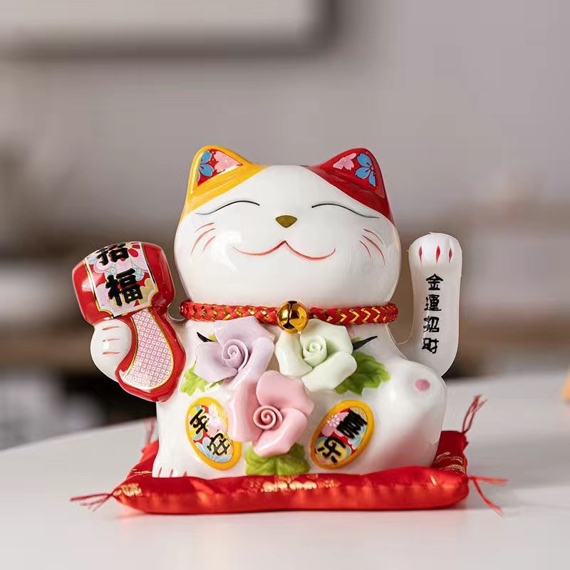 国潮陶瓷手捏花摇手招财猫家居客厅装饰店铺收银台开业礼品