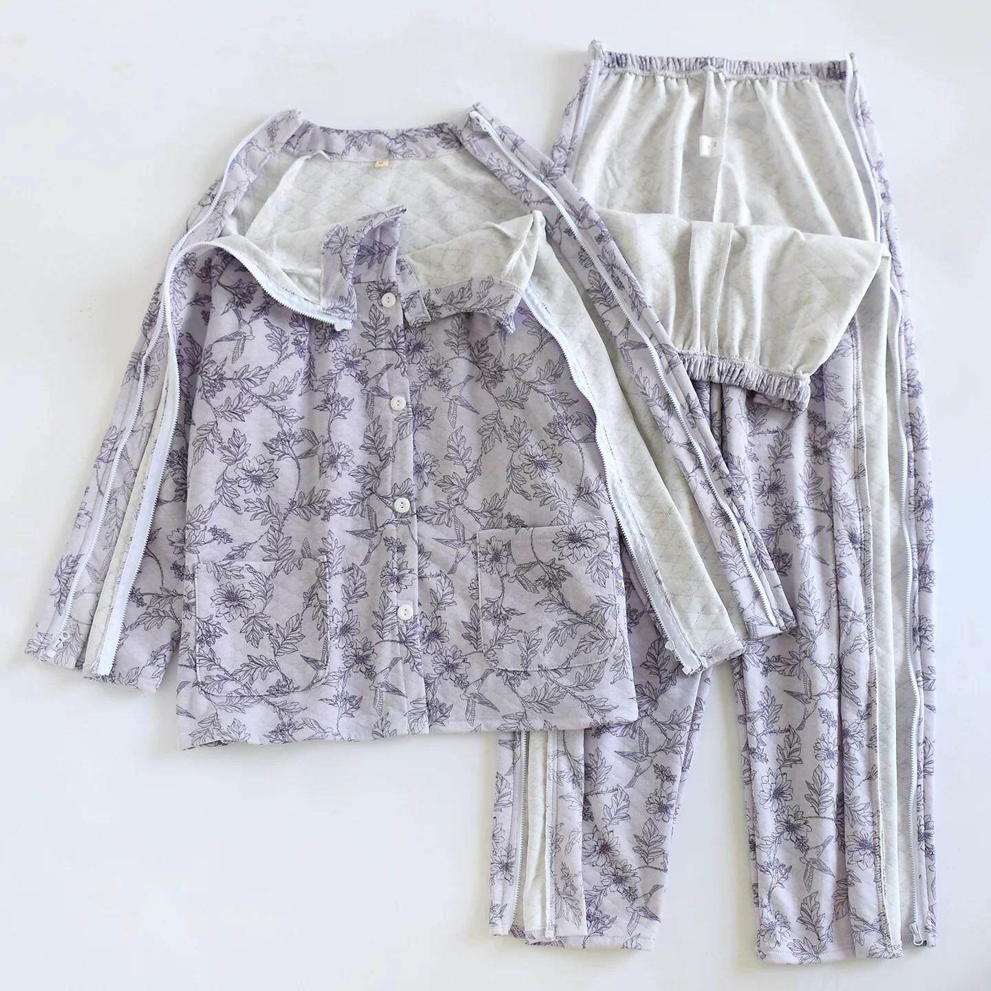 女款加厚保暖大码护理服秋冬空气棉易穿脱针灸术后康复睡衣理疗服