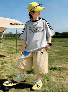 儿童短袖T恤纯棉夏装两件套男童夏季速干休闲短裤中大童运动套装3