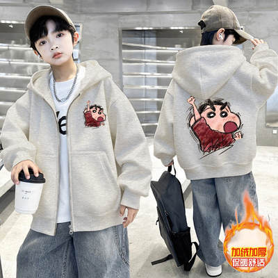 男童开衫拉链连帽外套加绒秋冬款2025新款中大儿童棒球服秋季上衣