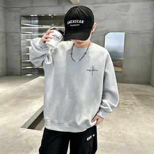 儿童卫衣潮流中大童男孩加绒长袖圆领上衣冬款保暖卫衣春秋休童装