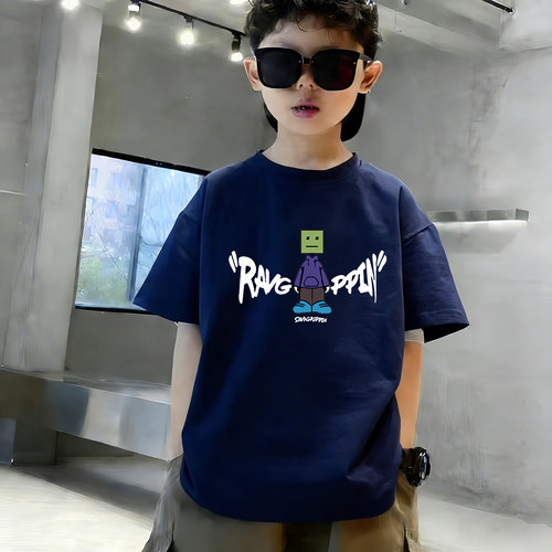 纯棉100%男童短袖t恤2026新款夏季儿童服装半袖上衣打底衫中大童3