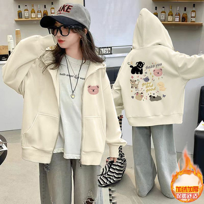 女童开衫拉链连帽外套加绒秋冬款2025新款中大儿童棒球服秋季上衣