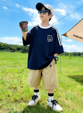 儿童短袖T恤纯棉夏装新款两件套男童夏季速干休闲短裤运动套装潮1