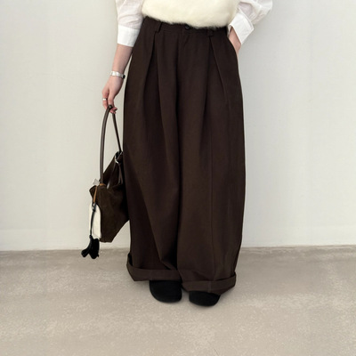 EMONI秋季十三行爆款显瘦遮肉加厚阔腿裤女2025韩系休闲西裤14225