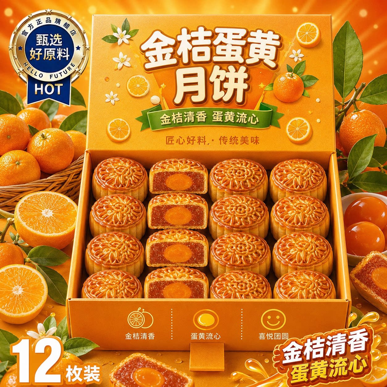 正宗广式金桔蛋黄月饼官方旗舰店手工传统无添加糕点中秋月饼送礼