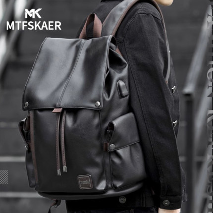 香港MTFSKAER轻奢真皮双肩包男士新款大容量旅行电脑背包学生书包