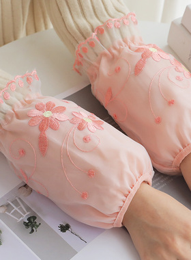 蕾丝套袖女秋冬季袖子羽绒服防脏护袖白色袖套办公室防污工作袖头