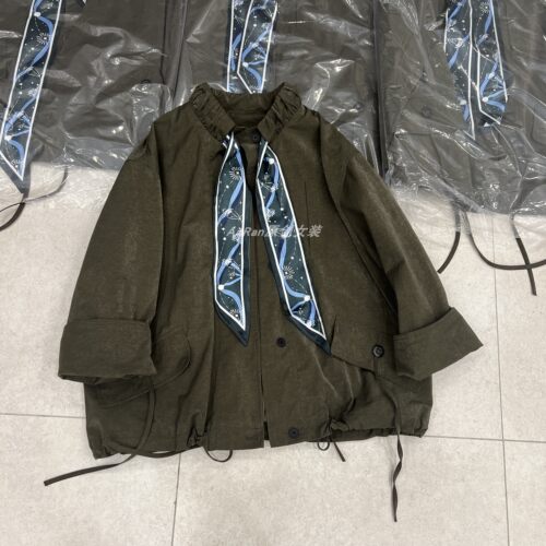 chumoA19秋季新款欧韩工装丝巾系带下摆抽绳宽松中长款风衣外套女