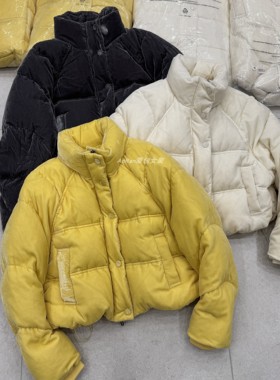 立领短款丝绒羽绒服女chumo2059新款冬季90白鹅绒保暖面包服外套