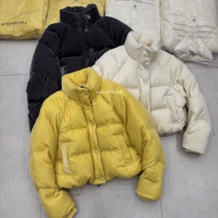 立领短款丝绒羽绒服女chumo2059新款冬季90白鹅绒保暖面包服外套