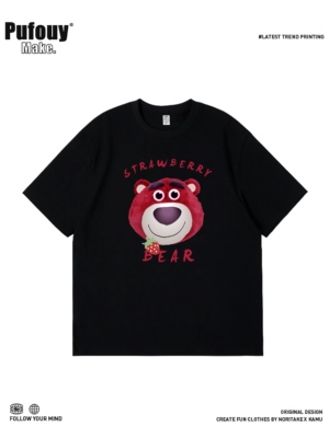 可爱草莓熊Lotso卡通动漫短袖T恤女夏季小众学院风百搭情侣上衣