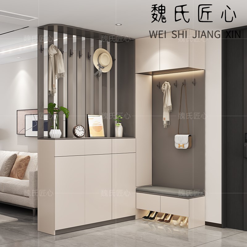 入户玄关柜收纳鞋柜带坐凳一体靠墙家用门口现代简约实木定制柜子