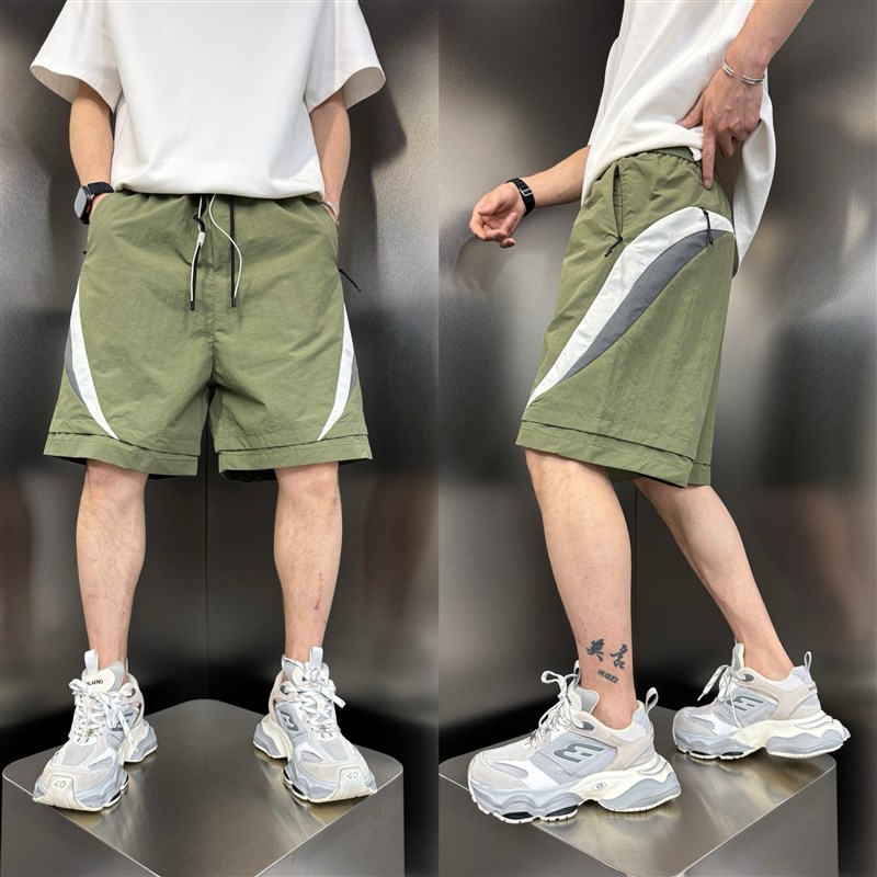 2025夏季新款拉链口袋速干短裤男户外运动凉感中裤拼色休闲五分裤