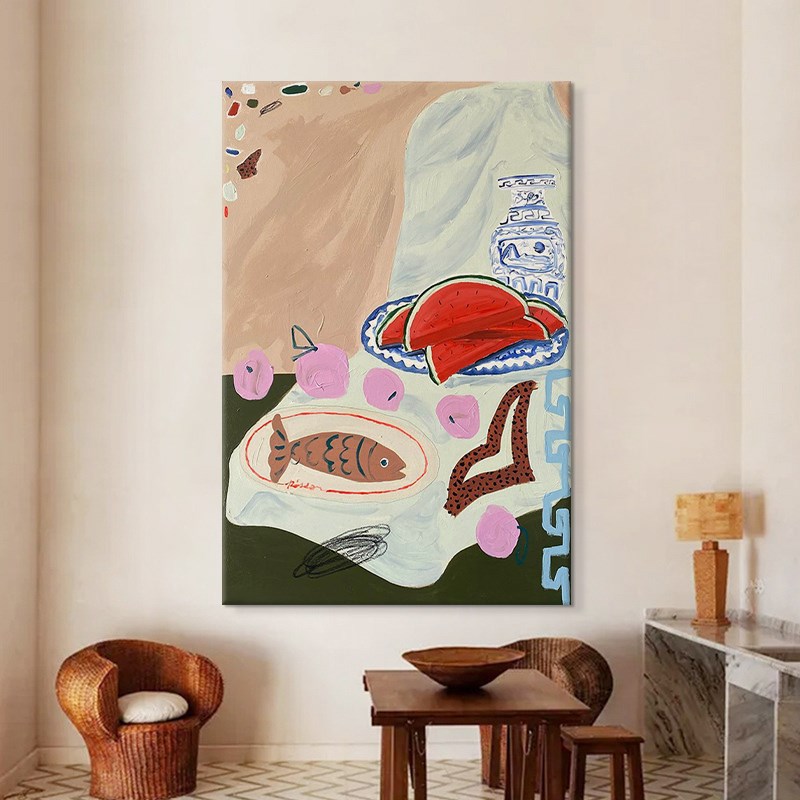 复古小众艺术纯手绘油画抽象静物客厅餐厅装饰Q画入户玄关丙烯挂图片