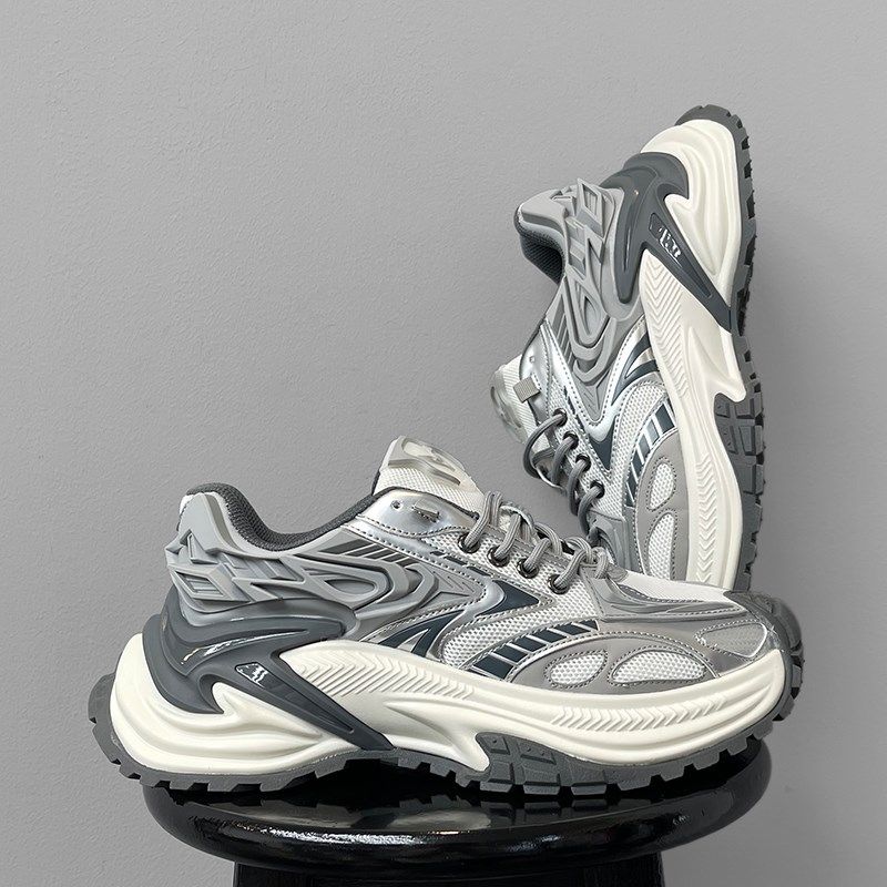 银灰响尾蛇慢跑老爹鞋男女款春季透气厚底增高运动休闲鞋子小黑鞋