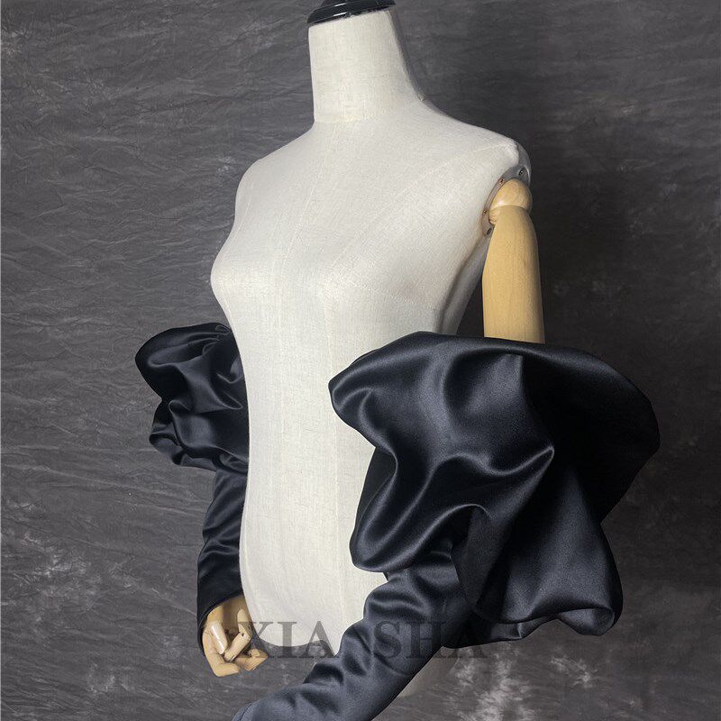 新款泡缎面泡袖黑色白色婚纱礼服单独袖子遮手臂夸张造型新娘手套