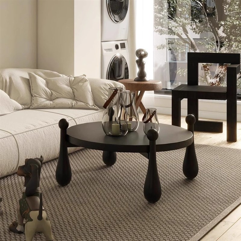 法式复古小茶几可移动沙发圆床头柜客厅黑色实木桌子中古风小户型