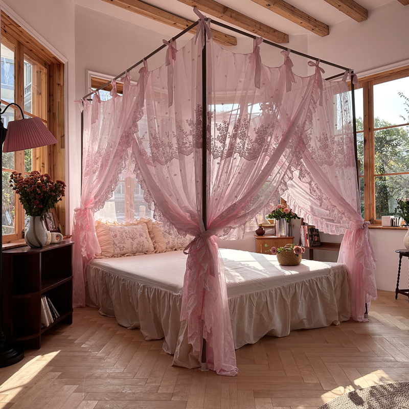 公主落地蚊帐家用2022新款高A级结婚床帐子三开门加密加厚婚房纹