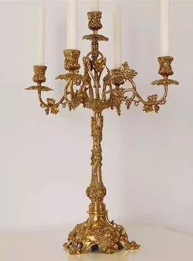 欧式奢华全铜复古烛台法s式软装家居样板房展厅创意黄铜蜡烛摆件