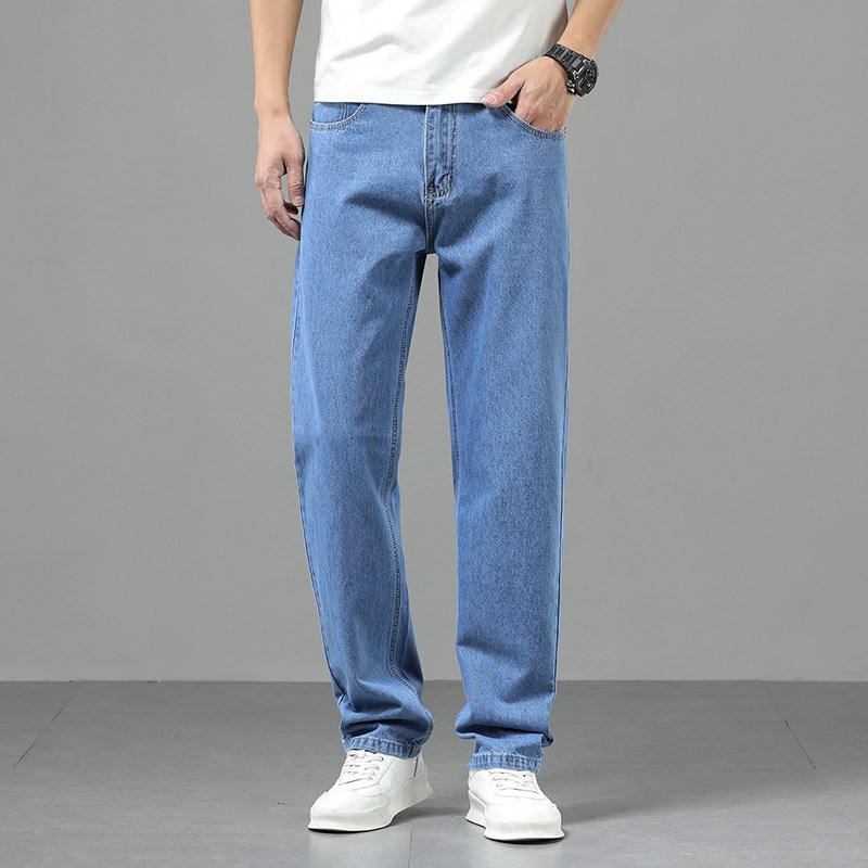 纯棉高端男士牛仔裤高腰宽松直筒中青年大码商务休闲春夏秋冬裤子