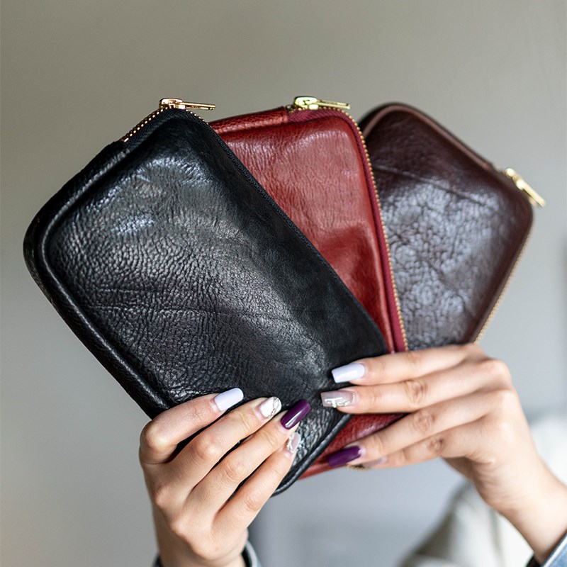 新款真皮拉链大容量钱包男女植鞣牛皮手拿包复古手抓包潮牌手机包