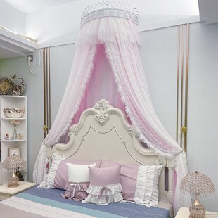 公主蚊帐家用床帘幔纱帐粉色婚庆装饰床I头纱帘北欧轻奢风卧室床