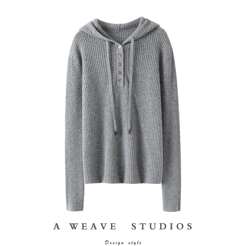 真不吹!随便穿搭~连帽羊绒衫女纯山羊绒毛衣针织打底衫秋冬帽衫
