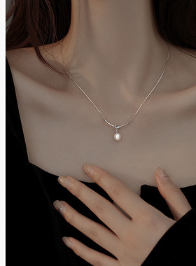 单颗吊坠天然珍珠项链轻奢小众999纯银项链女款项链2023新款爆款