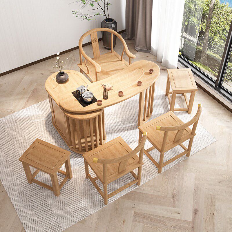 新中式实木旋转j茶台茶桌小型阳台泡茶家用泡茶几可移动套装功夫