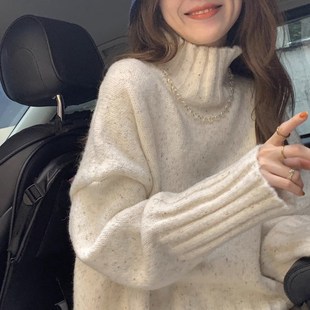 套头毛衣女秋冬季 高领软糯上衣慵懒风温柔百搭加厚针A织衫 2024新
