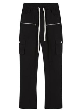 PASALENS黑色双侧拉链装饰拼接裤子男vibe多口袋高街设计感直筒裤