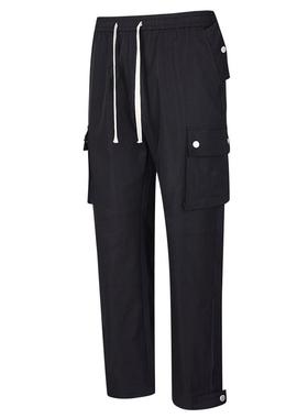 PASALENS潮牌黑色裤脚侧开叉排扣拉链长裤男户外直筒机能风裤子