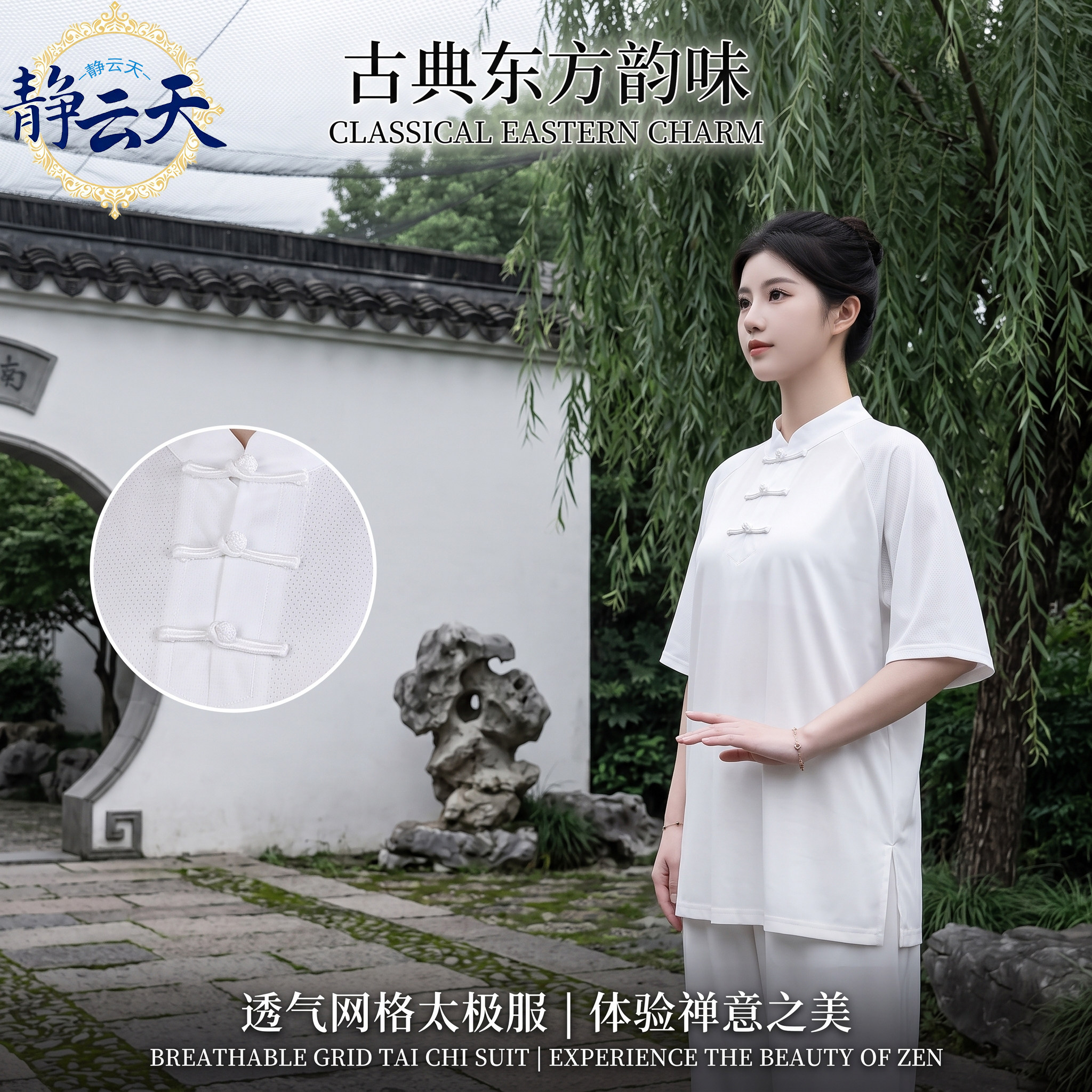 白色太极服2026年新款牛奶丝太极服透气网孔凉爽透气八段锦练功服图片