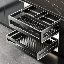 四季沐歌拉篮厨房橱柜内置抽中抽厨房抽屉拉篮碗篮太空铝合金三层