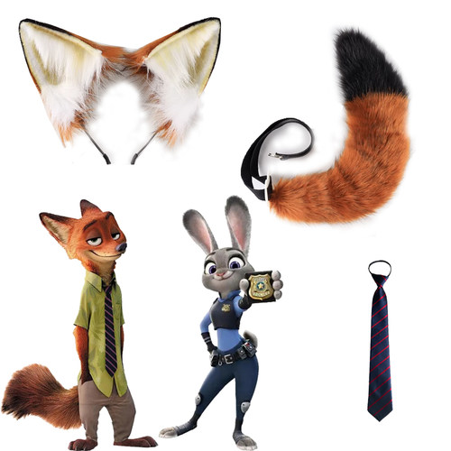 尼克朱迪耳朵尾巴领带胸章配件