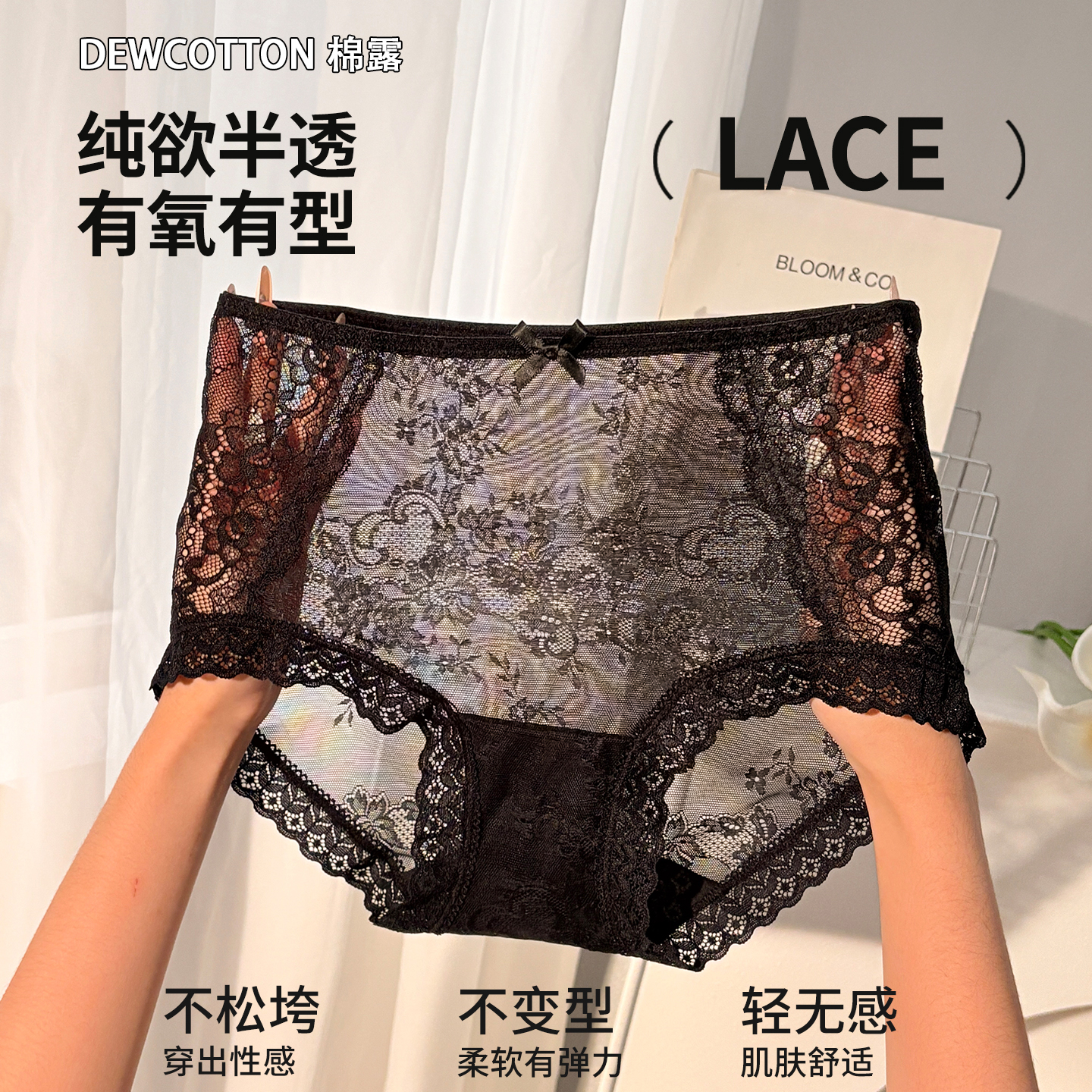 法式高腰蕾丝内裤透明性感