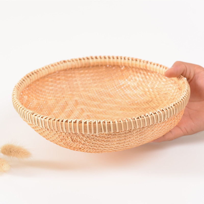 竹编篮水果蔬菜收纳m篮子簸箕竹制手工产品 圆形有孔6件套馒头筐r